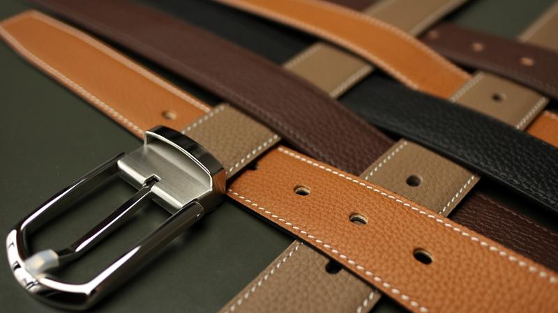 Picture of Monisa French TOGO Cowhide Men's Business Leather Belt Black Coffee-Colored Elephant Gray Stainless Steel Pin Buckle