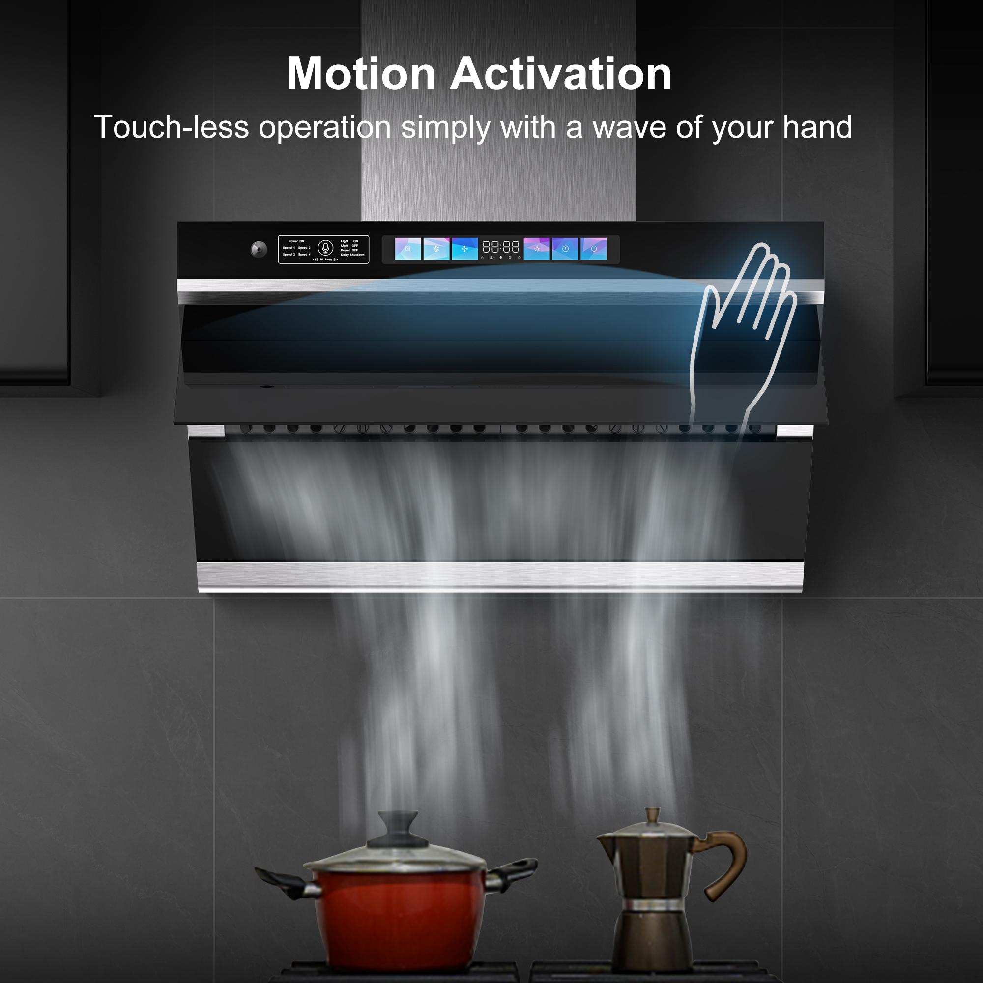 تصویر  Vertical Hood with Smart Voice Control Black Glass Cooker Hood 90cm