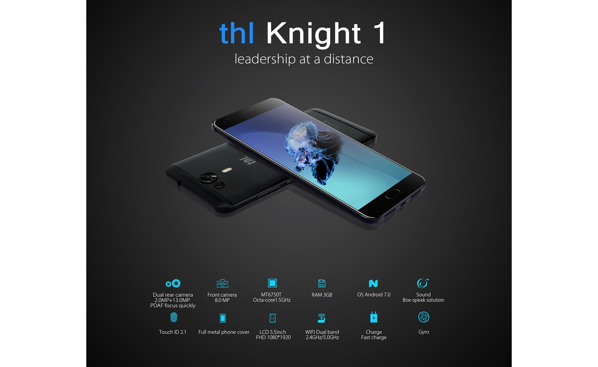 تصویر  thl Knight-1  (Golden, Black) RAM:3GB, ROM:32GB, 4G LTE, 5.5inch FHD,  Fingerprint identification,